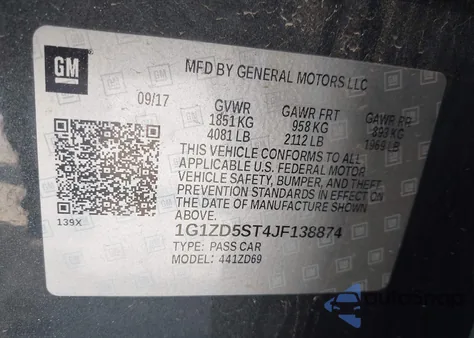 2018 Chevrolet Malibu Lt z USA, uszkodzony, nr VIN 1G1ZD5ST4JF138874